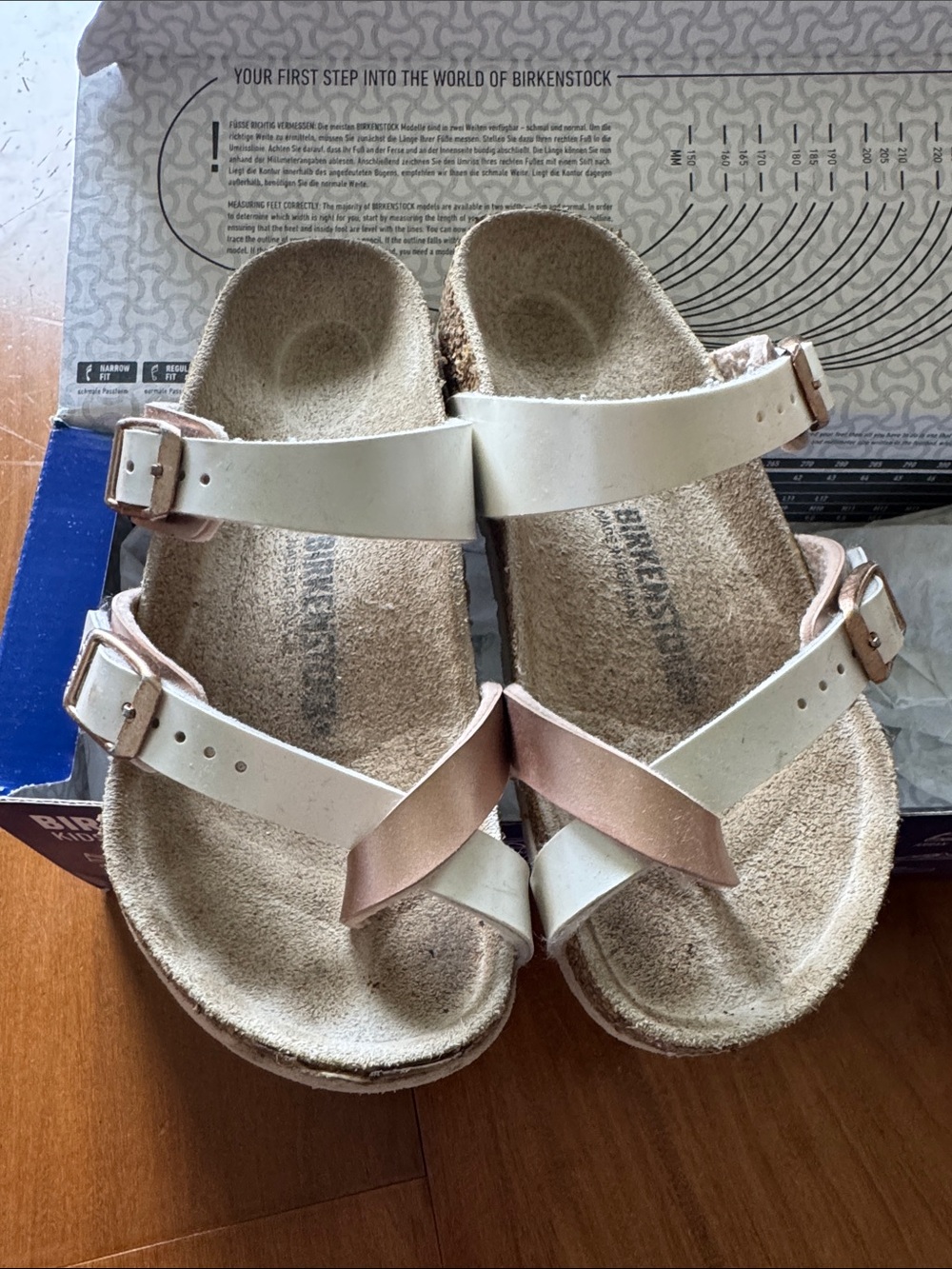 Birkenstock Two-Tone Slide Sandals in Cream and Rose Gold
